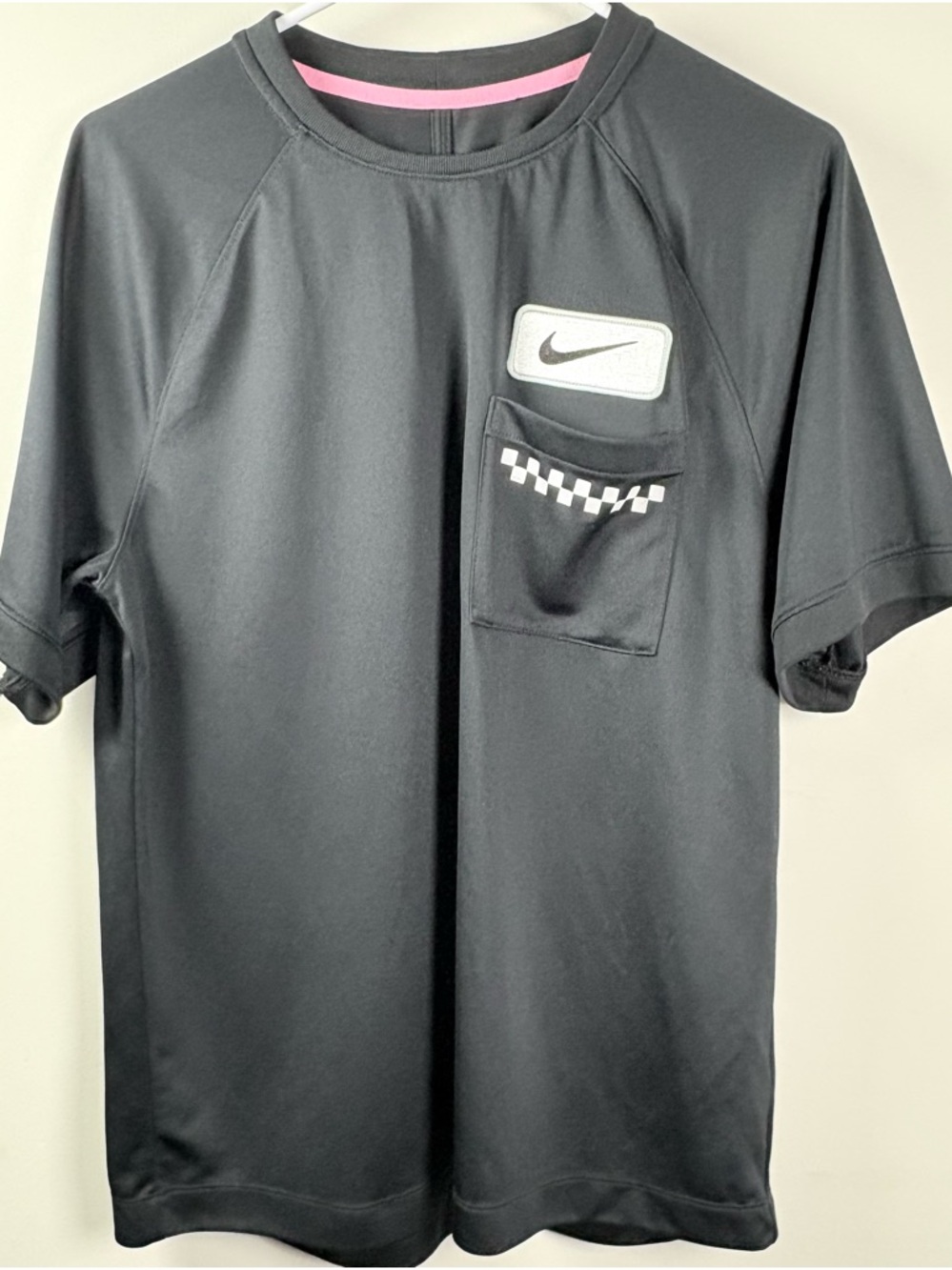 Nike Black Short-Sleeve Athletic Tee with Checker Pocket